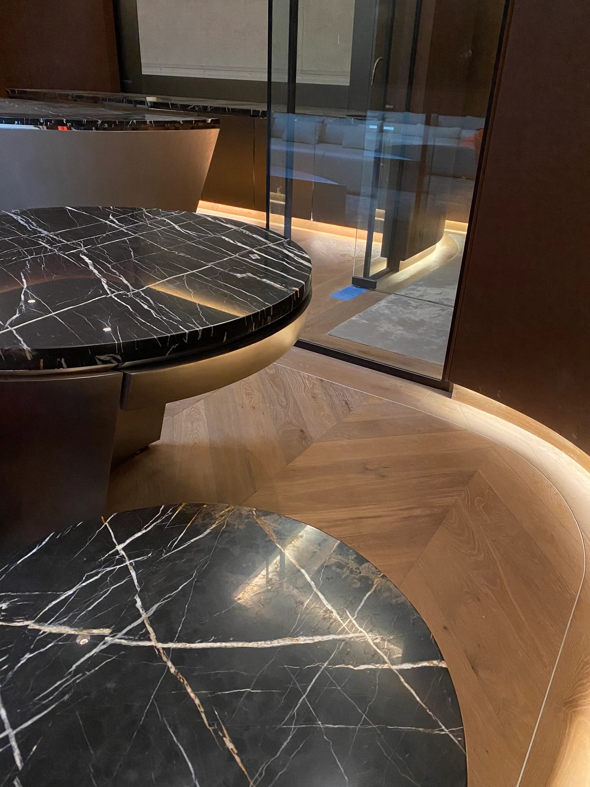 Elegant lobby with floor lighting installation